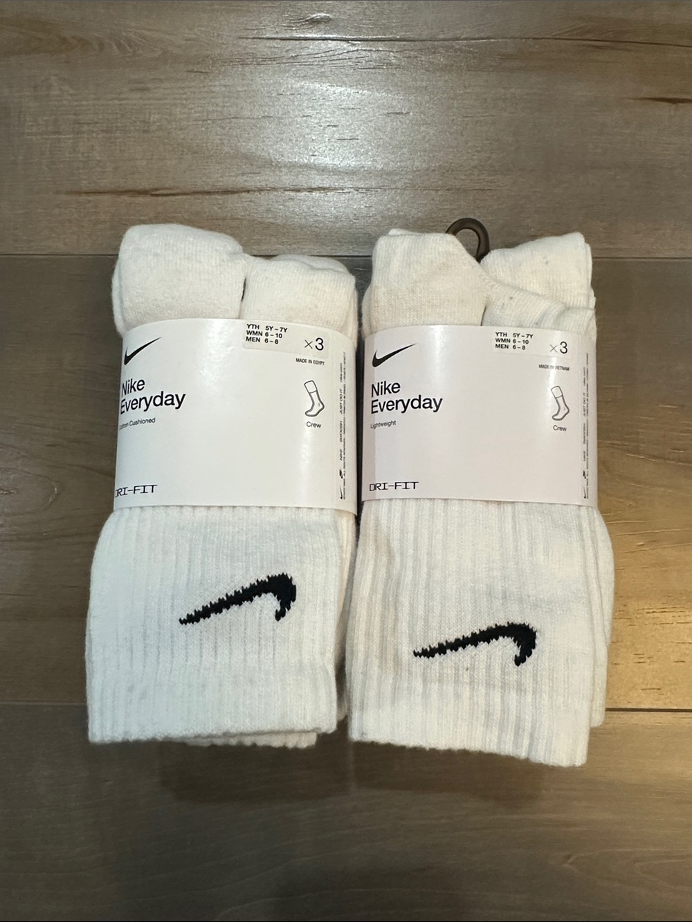 Nike White Crew Athletic Socks with Black Swoosh - 6 Pair total